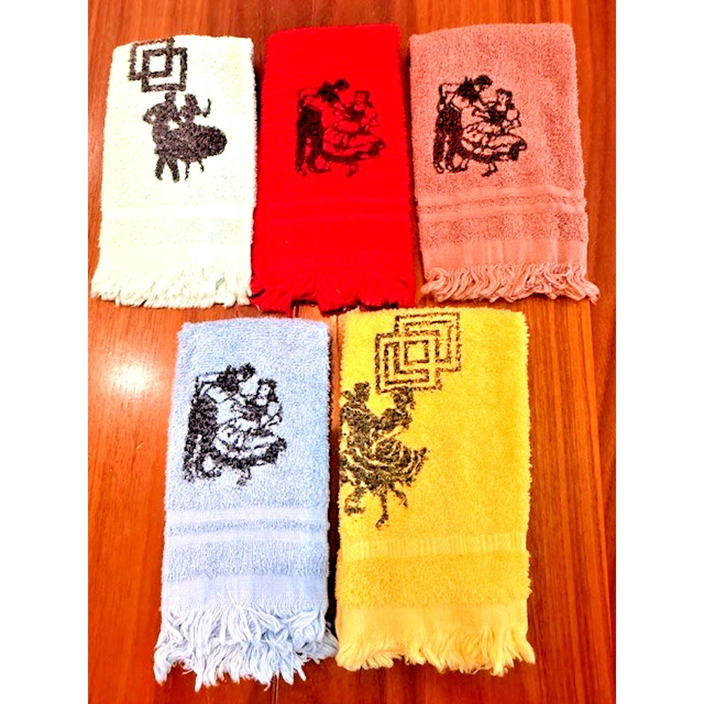 Vintage St Mary's Hand Small Towels 16x10 Set/5 Square Dance Western Fringe 70's